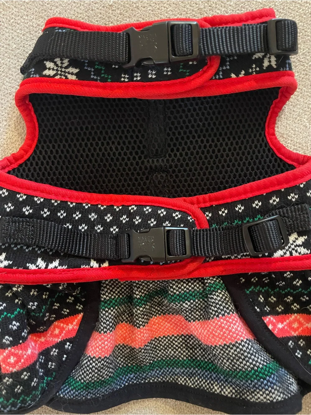Dog Holiday Harness Vest Dress with Red Bow - Black & Red